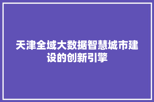 天津全域大数据智慧城市建设的创新引擎 天津全域大数据智慧城市建设的创新引擎