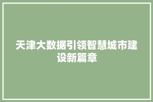 天津大数据引领智慧城市建设新篇章