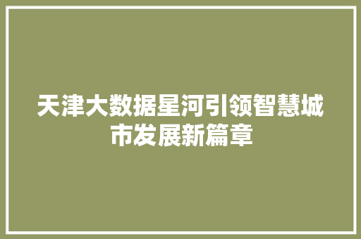 天津大数据星河引领智慧城市发展新篇章
