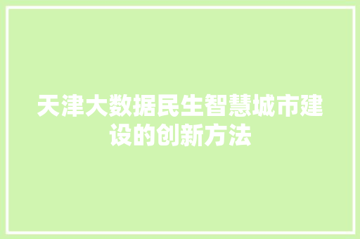 天津大数据民生智慧城市建设的创新方法 天津大数据民生智慧城市建设的创新方法