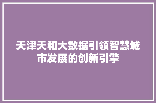 天津天和大数据引领智慧城市发展的创新引擎