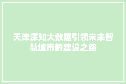 天津深知大数据引领未来智慧城市的建设之路
