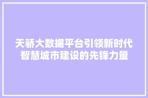 天骄大数据平台引领新时代智慧城市建设的先锋力量