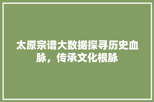 太原宗谱大数据探寻历史血脉，传承文化根脉
