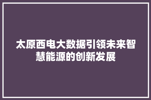 太原西电大数据引领未来智慧能源的创新发展 太原西电大数据引领未来智慧能源的创新发展
