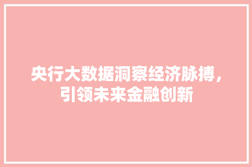 央行大数据洞察经济脉搏，引领未来金融创新