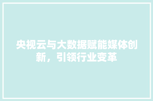 央视云与大数据赋能媒体创新，引领行业变革