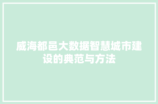 威海都邑大数据智慧城市建设的典范与方法