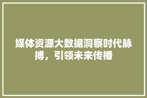 媒体资源大数据洞察时代脉搏,引领未来传播 媒体资源大数据洞察时代脉搏,引领未来传播