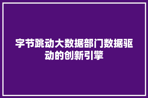 字节跳动大数据部门数据驱动的创新引擎 字节跳动大数据部门数据驱动的创新引擎