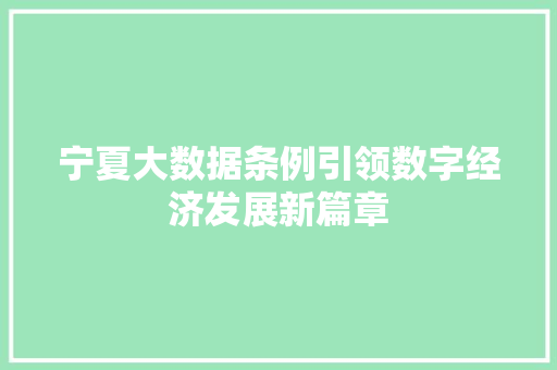 宁夏大数据条例引领数字经济发展新篇章