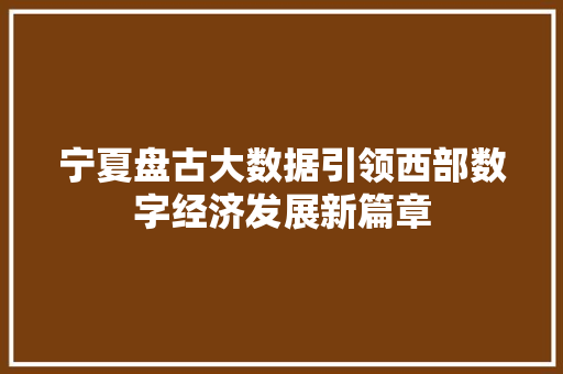宁夏盘古大数据引领西部数字经济发展新篇章