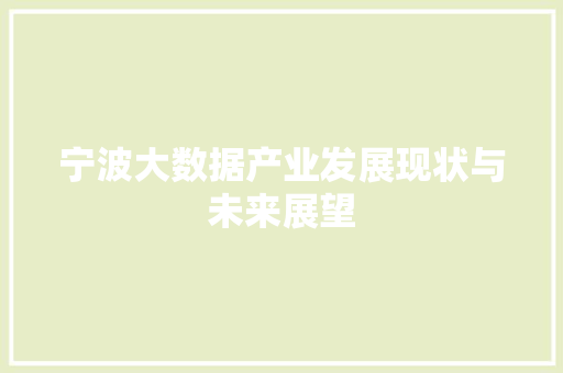 宁波大数据产业发展现状与未来展望