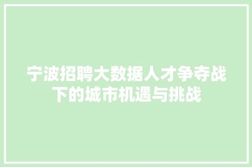 宁波招聘大数据人才争夺战下的城市机遇与挑战 宁波招聘大数据人才争夺战下的城市机遇与挑战