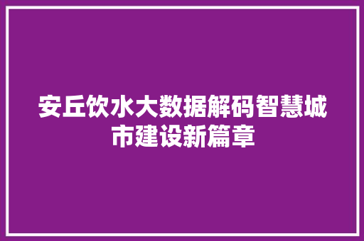 安丘饮水大数据解码智慧城市建设新篇章