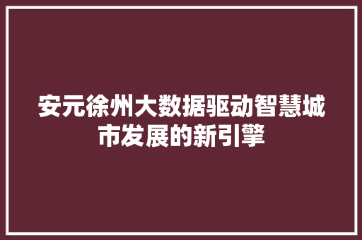 安元徐州大数据驱动智慧城市发展的新引擎