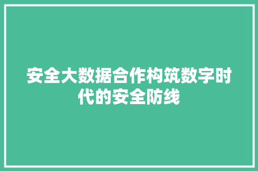 安全大数据合作构筑数字时代的安全防线