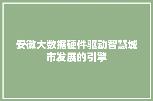 安徽大数据硬件驱动智慧城市发展的引擎