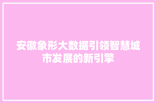 安徽象形大数据引领智慧城市发展的新引擎