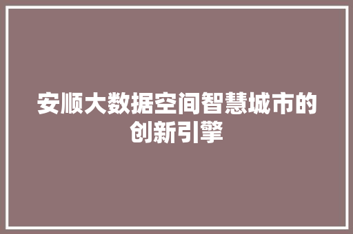 安顺大数据空间智慧城市的创新引擎