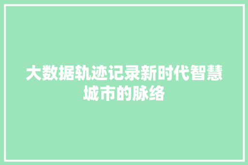 大数据轨迹记录新时代智慧城市的脉络 操作系统