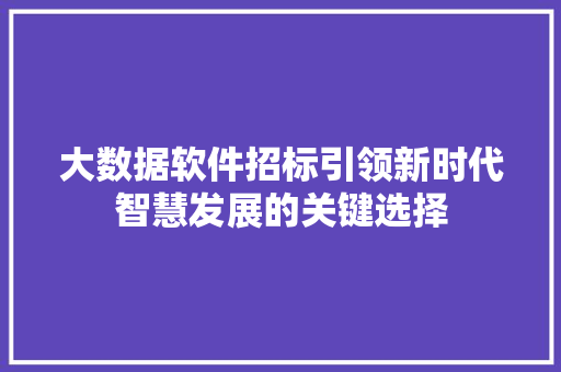 大数据软件招标引领新时代智慧发展的关键选择 编程语言 大数据软件招标引领新时代智慧发展的关键选择 编程语言