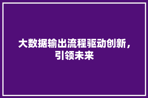 大数据输出流程驱动创新,引领未来 操作系统 大数据输出流程驱动创新,引领未来 操作系统