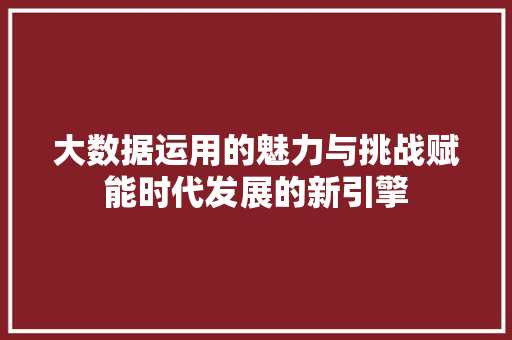 大数据运用的魅力与挑战赋能时代发展的新引擎 操作系统