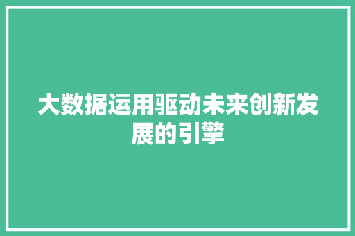 大数据运用驱动未来创新发展的引擎 网络技术