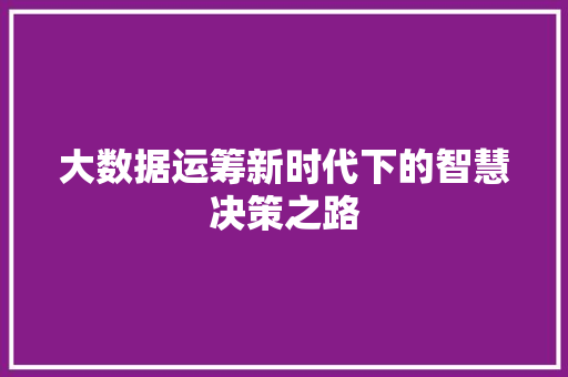 大数据运筹新时代下的智慧决策之路 编程语言 大数据运筹新时代下的智慧决策之路 编程语言