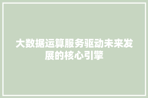 大数据运算服务驱动未来发展的核心引擎 电脑配置