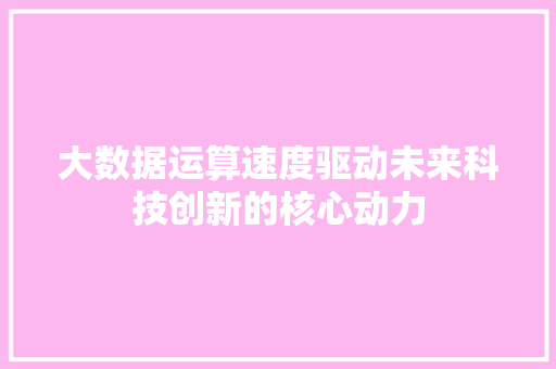 大数据运算速度驱动未来科技创新的核心动力 编程语言
