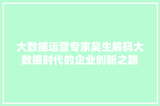 大数据运营专家吴生解码大数据时代的企业创新之路 操作系统