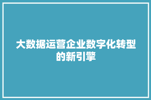 大数据运营企业数字化转型的新引擎 电脑基础