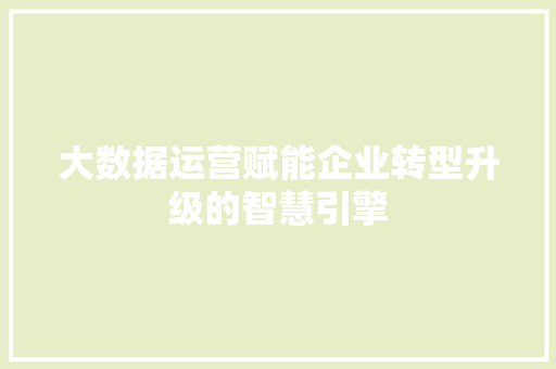 大数据运营赋能企业转型升级的智慧引擎