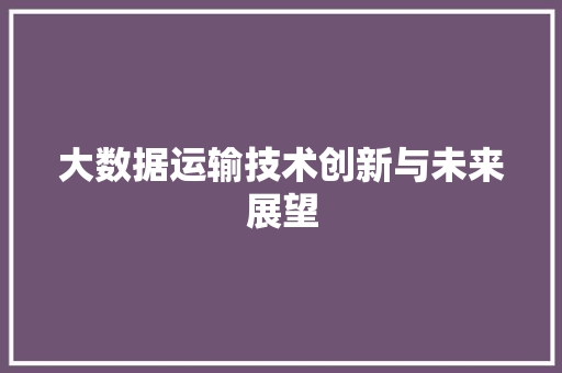 大数据运输技术创新与未来展望 操作系统