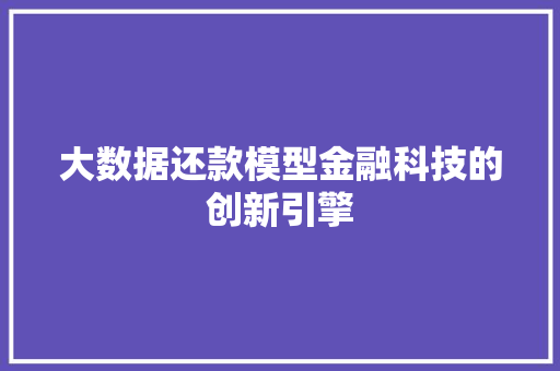 大数据还款模型金融科技的创新引擎 网络技术