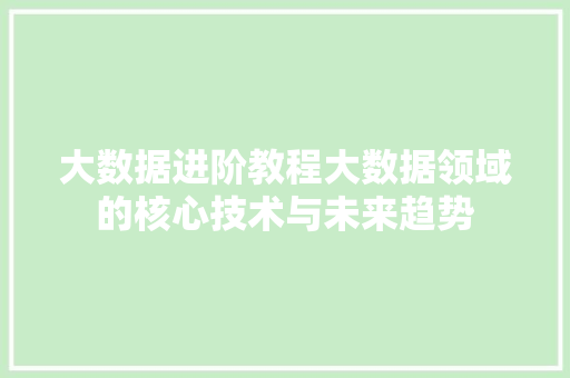 大数据进阶教程大数据领域的核心技术与未来趋势
