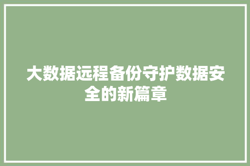 大数据远程备份守护数据安全的新篇章 电脑故障维修
