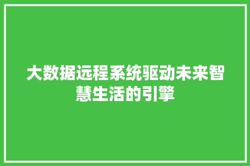 大数据远程系统驱动未来智慧生活的引擎 编程语言