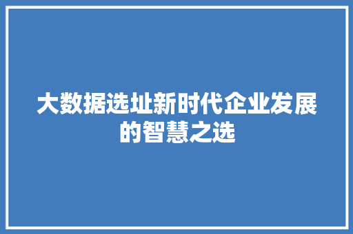 大数据选址新时代企业发展的智慧之选