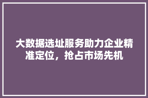 大数据选址服务助力企业精准定位，抢占市场先机