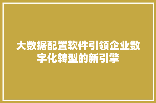 大数据配置软件引领企业数字化转型的新引擎