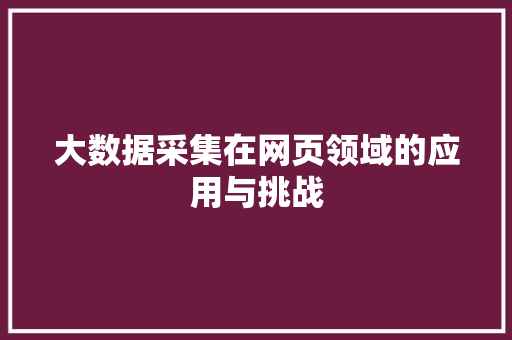 大数据采集在网页领域的应用与挑战