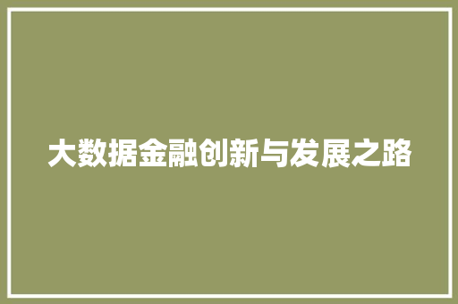 大数据金融创新与发展之路