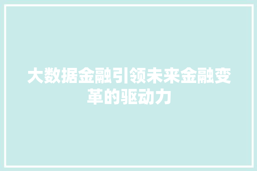 大数据金融引领未来金融变革的驱动力