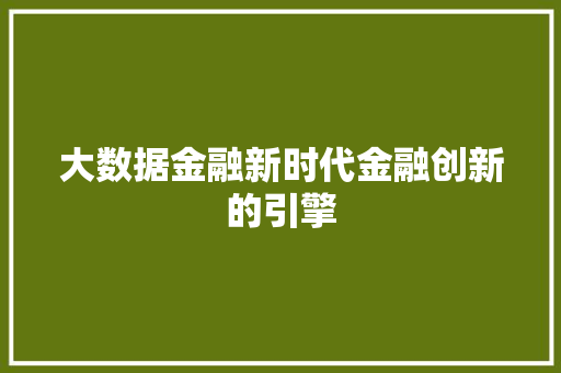 大数据金融新时代金融创新的引擎