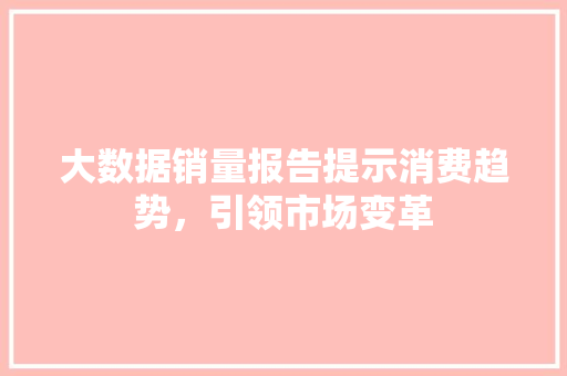 大数据销量报告提示消费趋势，引领市场变革