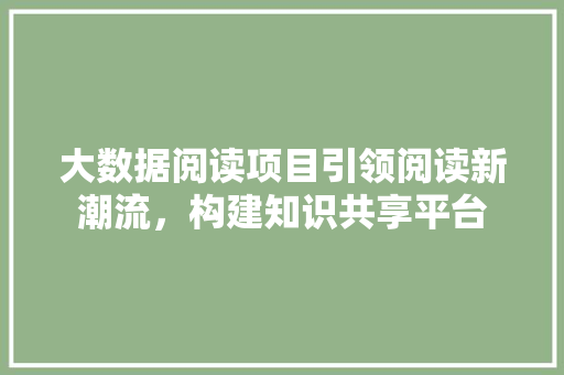 大数据阅读项目引领阅读新潮流，构建知识共享平台