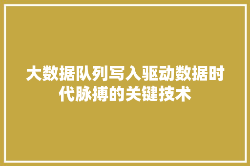 大数据队列写入驱动数据时代脉搏的关键技术